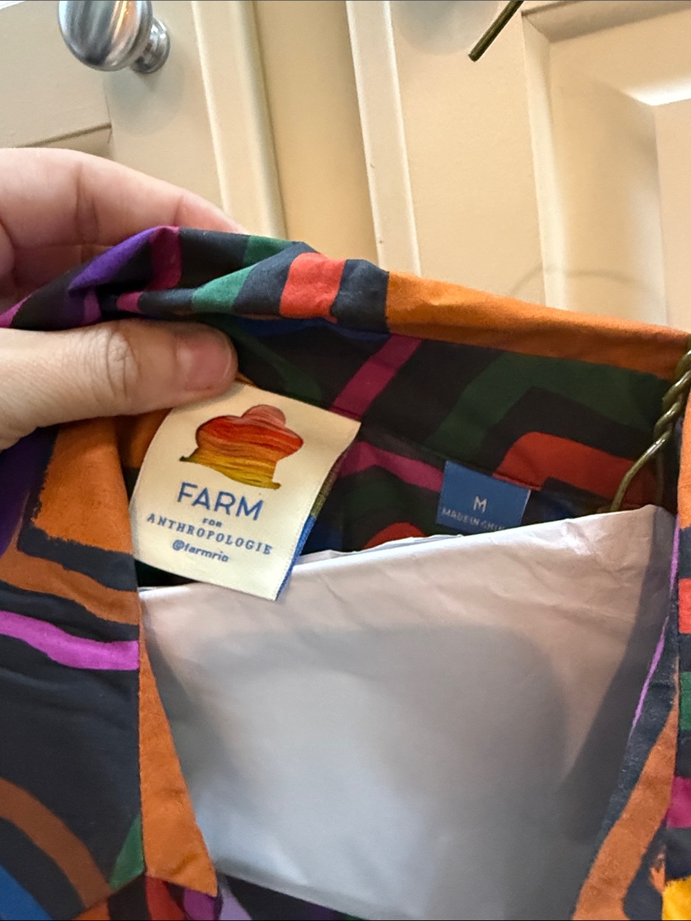 Anthropologie/Farm Rio Multicolor Striped & Chevron Cotton Shirt Dress - Picture 2 of 3